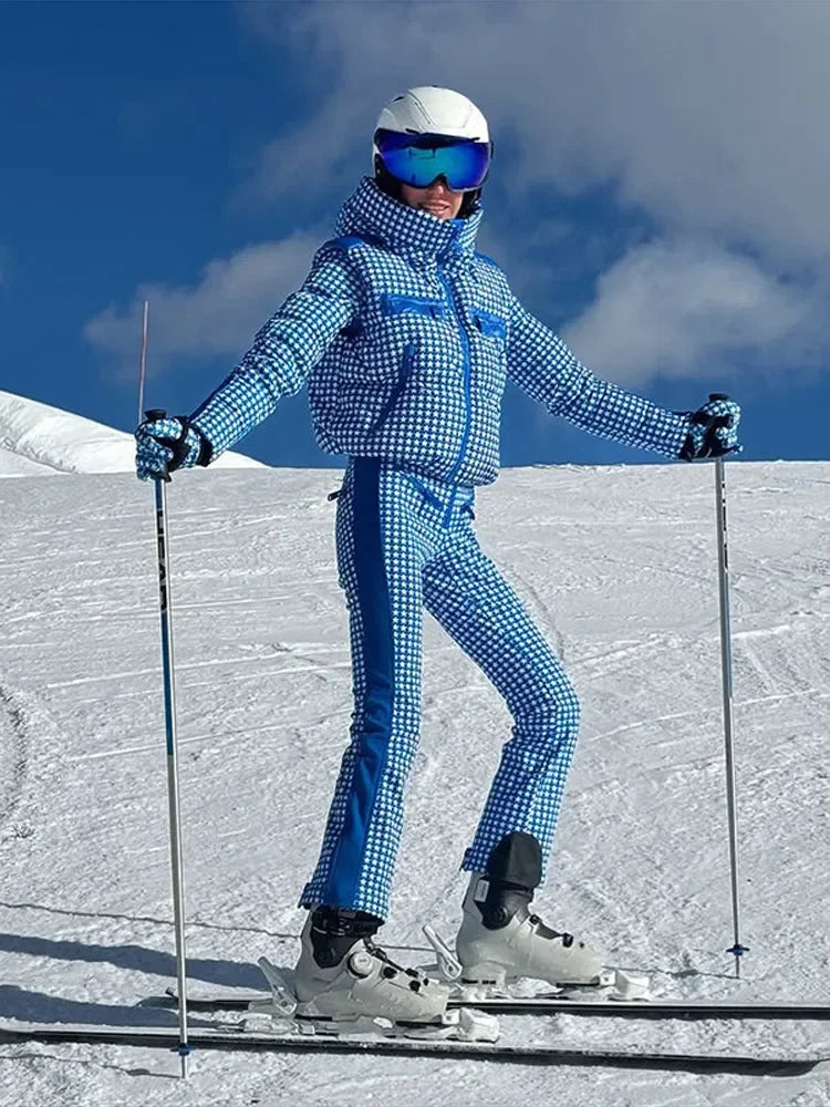 Thicken Print Cotton Jumpsuits Women High Neck Long Sleeves Zipper Belts Warm Ski Wears Female 2026 Winter New Chic Ski Jumpsuit