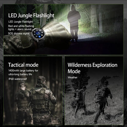New 1400mAh Big Battery Smart Watch Men Outdoor GPS Flashlight IP68 Waterproof Bluetooth Call AMOLED Military Sports Smartwatch