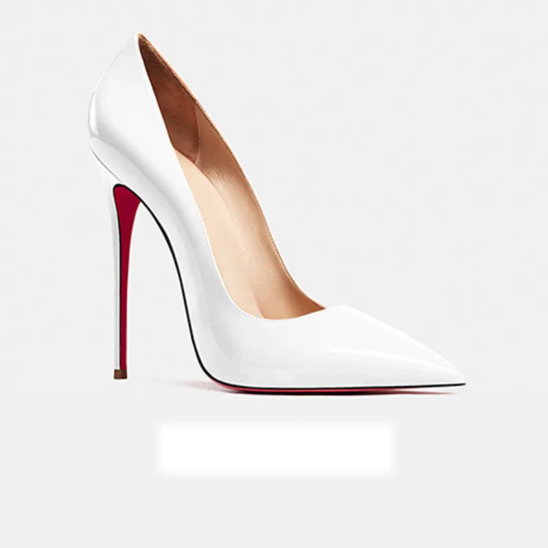 2025 European and American slim and sexy high heels, pointed shallow mouth black patent leather temperament work shoes
