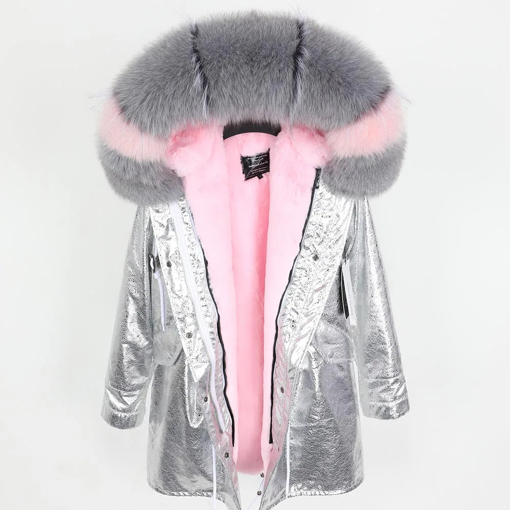 Maomaokong 2026 New Natural Fur Lining Real Fur Coat Winter Jacket Women Raccoon Fur Collar Warm Thick Parkas Female Clothing