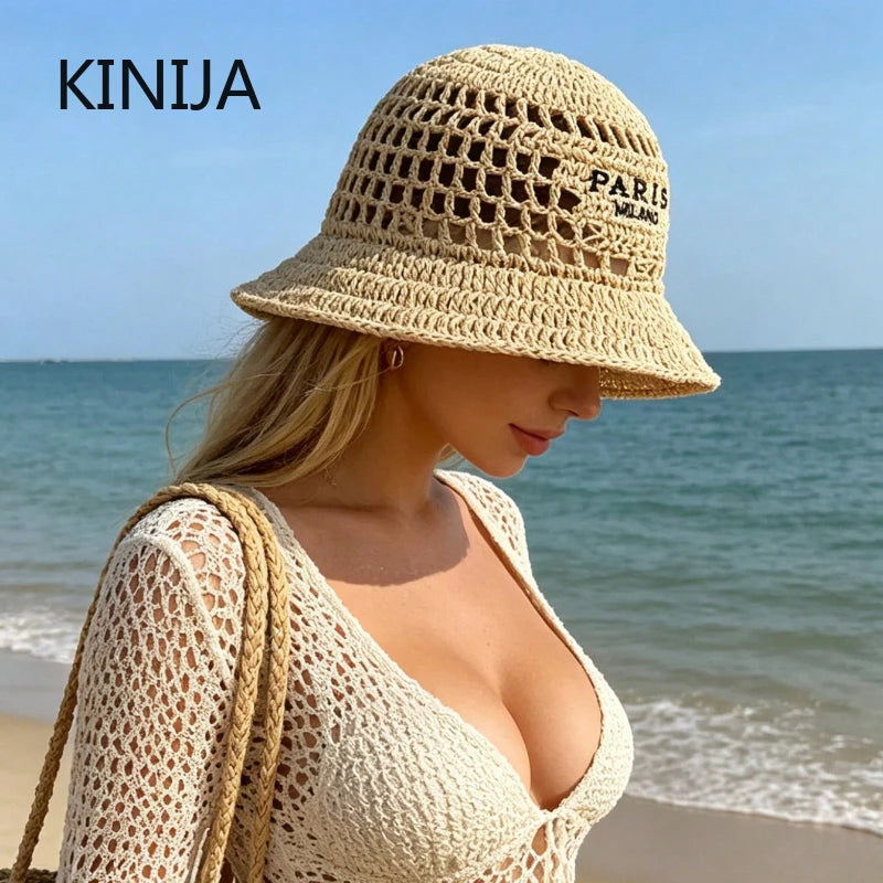Summer Sun Hats for Women Straw Hat Showing Face Small Bucket Hat Large Brim Sunshade  Sunscreen Seaside Beach Cap Ventilate