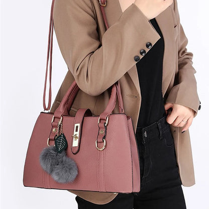 Women Fashion Hairball Shopper Totes Solid Color PU Leather Large Capacity Handbag Ladies Luxury Designer Crossbody Shoulder Bag