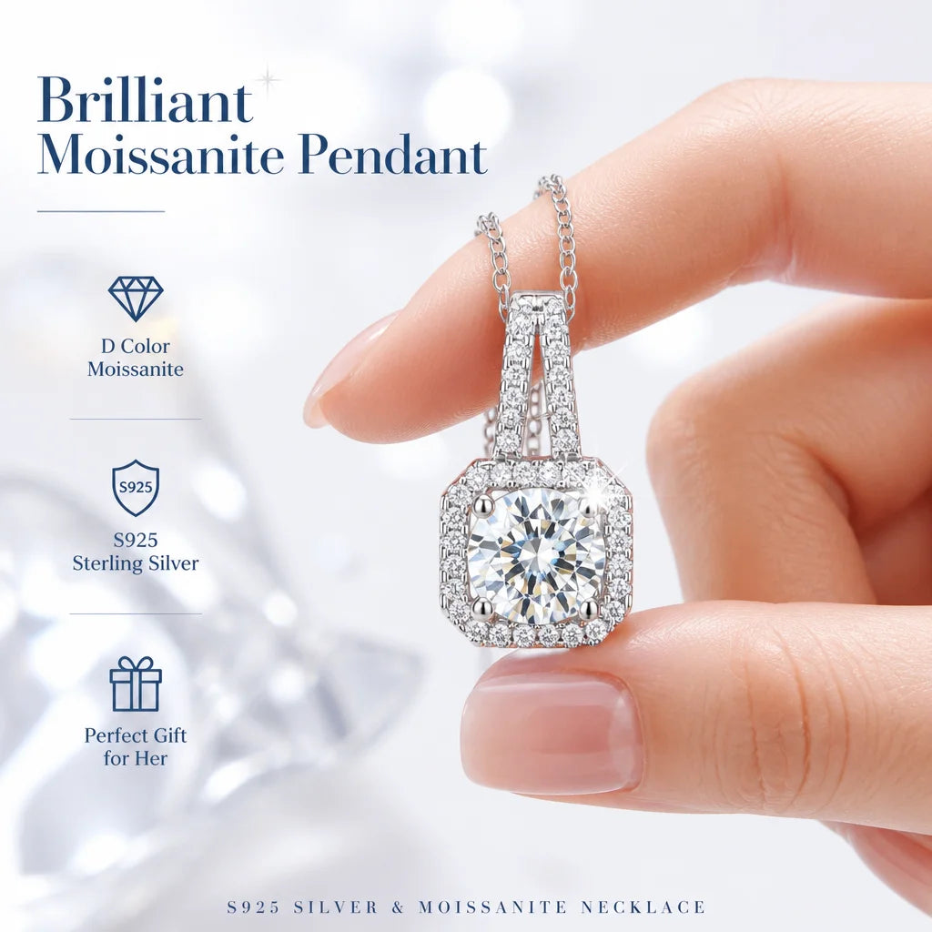 With GRA Certificate 1ct Moissanite Necklace Women's 925 Sterling Silver Plated 18k Gold Pendant Luxury Fine Jewelry