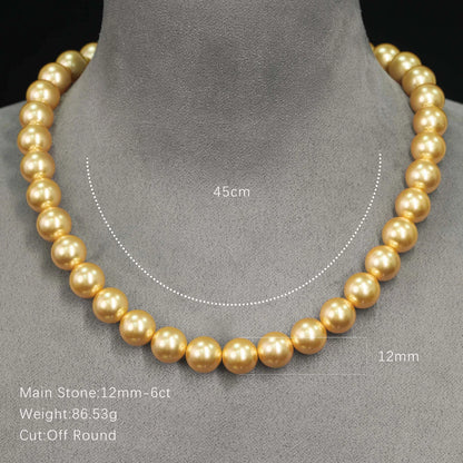 WUIHA Vintage 100% 925 Sterling Silver 12 MM Pearls Gemstone Cocktail Party Wedding Engagement Pendant Necklace Fine Jewelry