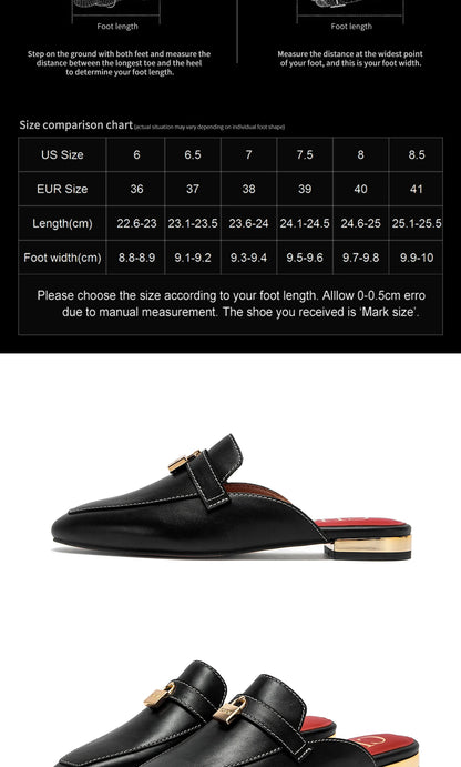 CHCH Women's Muller Shoes 2026 New High Quality Cow Leather Women's Flat Shoes Round Head