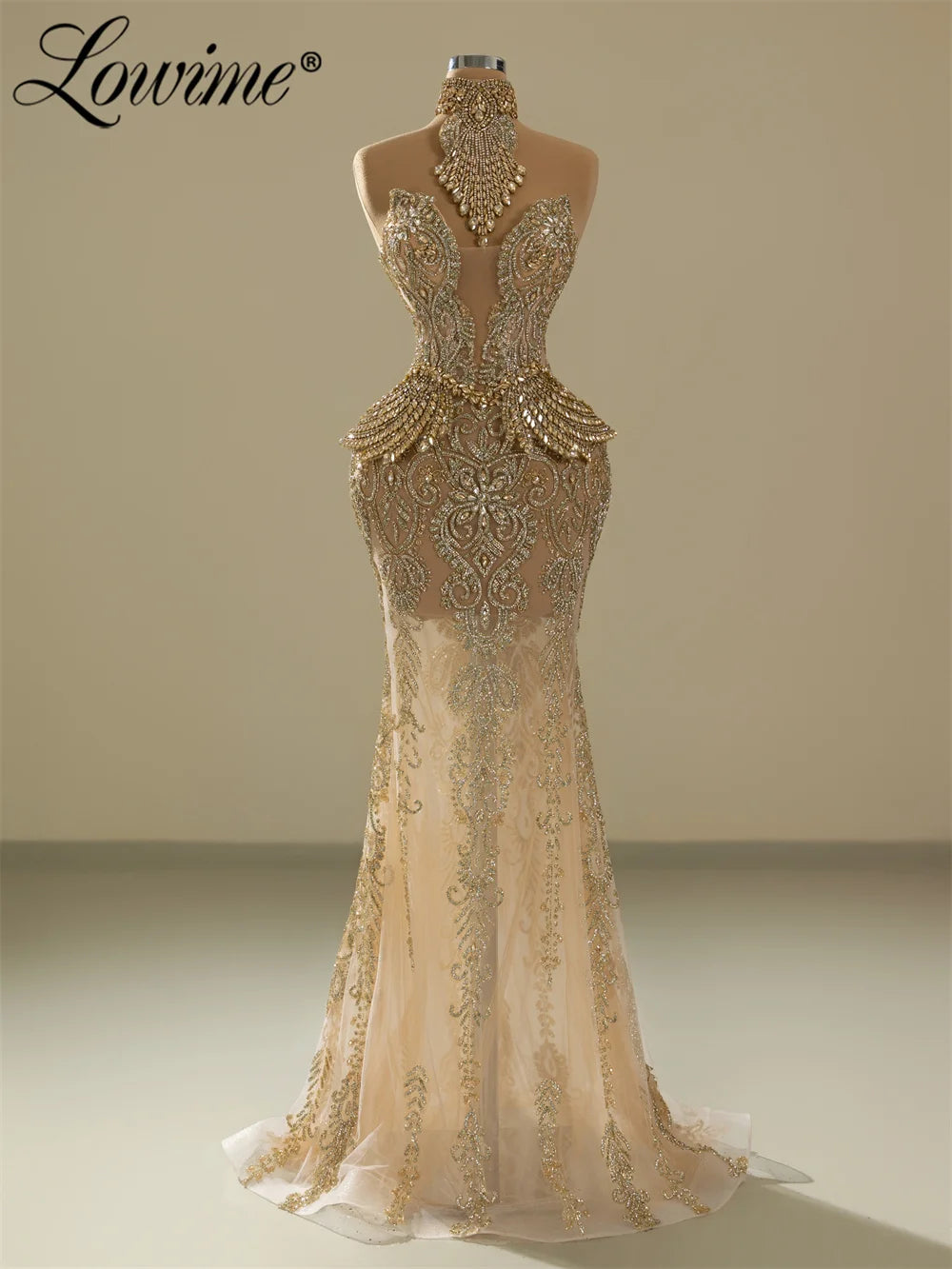 Sparkly Gold Long Prom Dresses Beaded Birthday Party Dresses African Evening Gown With Crystals Robe De Customized 2026 Robes