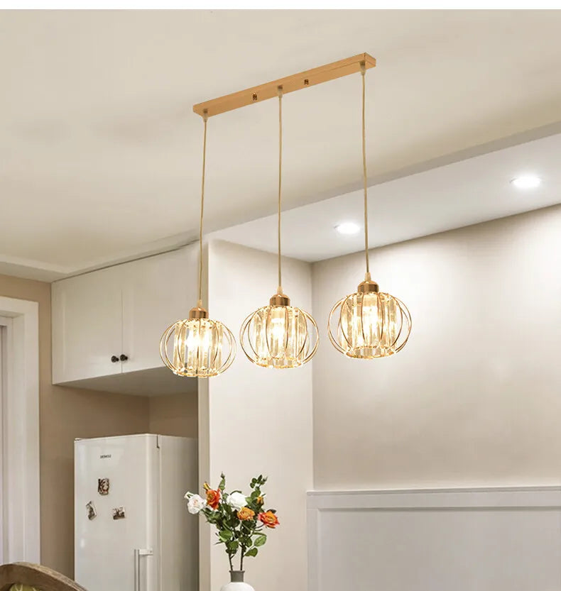 Crystal LED Pendant Lights For Dining Room Living Room Nordic Black Iron Shade 1/3 Lights Kitchen Decor Hanging Ceiling Lamp