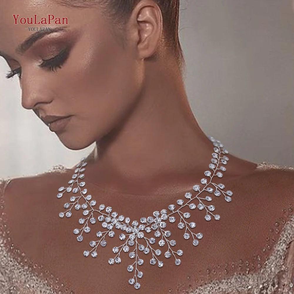 YouLaPan Shiny Crystal Bridal Necklace Ladies Women Collar Chain Choker Wedding Party Rhinestone Brides Accessories HN01