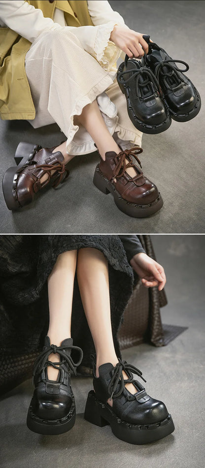 Myjyjz 7cm Cow Genuine Leather Flats Comfy Platform Wedge Fashion Flats Ankle Booties Sandals Luxury Shoes Mary Jane Pumps Women