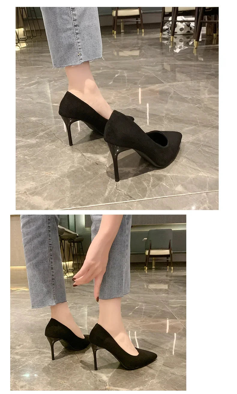 Spring and Autumn New Black High Heels Female Shallow Mouth Pointed Thin with Sexy Temperament Single Shoes Zapatos De Mujer