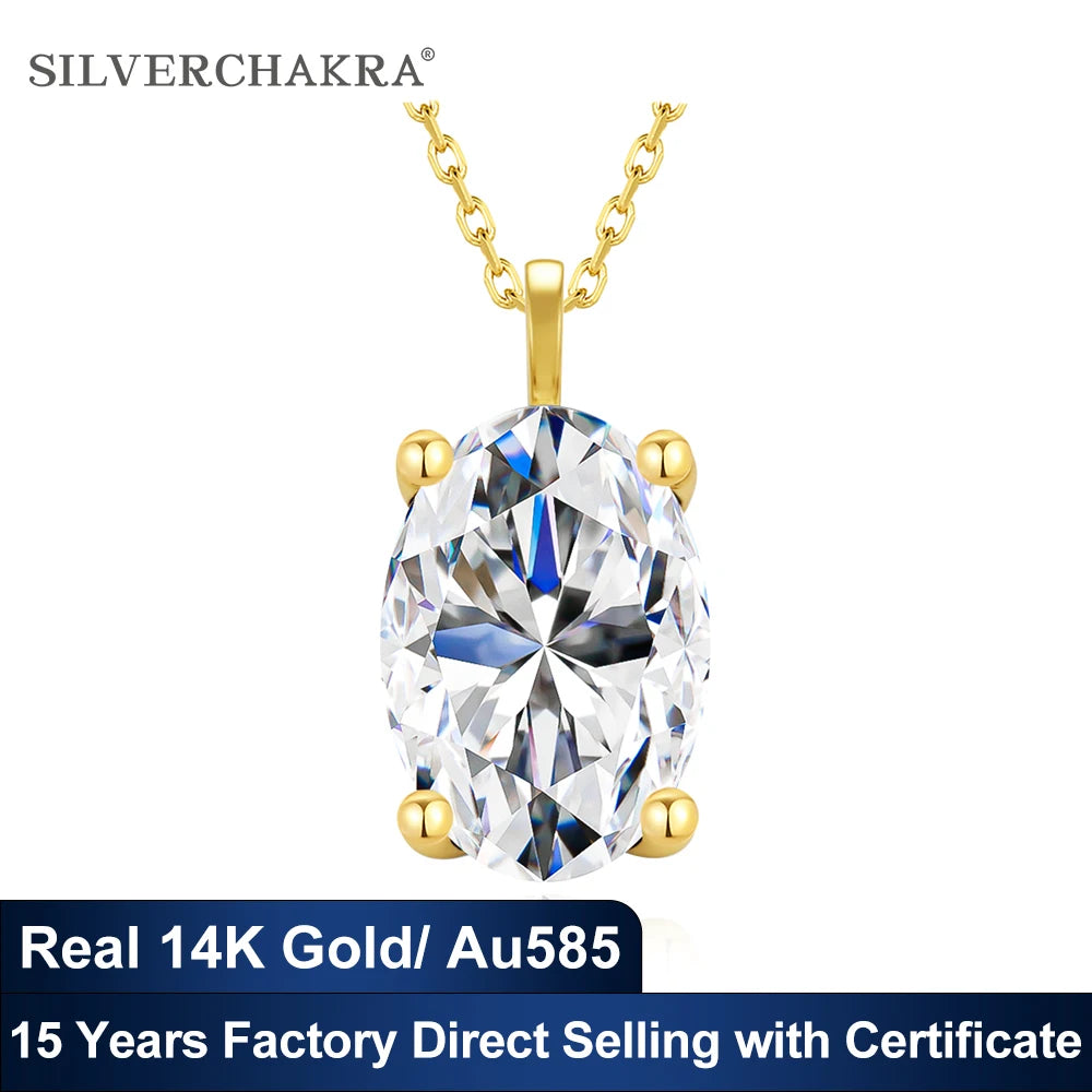 14K Yellow Gold Moissanite Diamond Necklace for Women Marriage Pendant Couple Engagement Oval Cut 1ct/2ct/3ct with Certificate