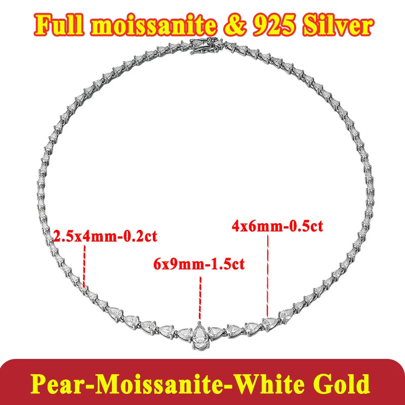 PureMax Luxury Pear Moissanite D VVS1 Color Diamond Wedding Necklace Bracelet for Women 925 Sterling Silver Engagement Jewelry