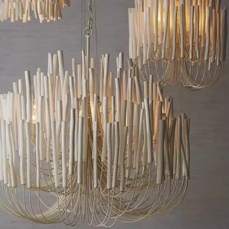 SANDYHA Modern Minimalist Pendant Lights Design RestaurantMulti Head Wooden Branches  Chandeliers Living Room Decoration
