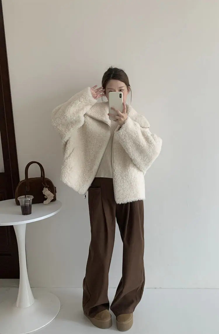 Fake Fleece Coat Women New Autumn Winter Casual Fleece-Lined Thickened Fur-Onepiece Coat Top