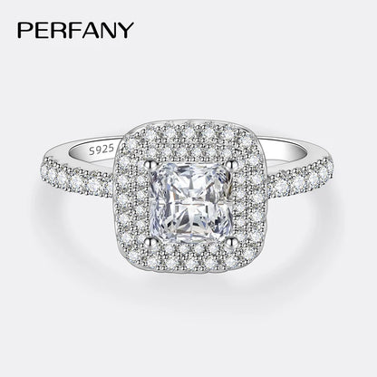 PERFANY 1CT Princess Square Cut Moissanite Ring Women S925 Pure Silver Laboratory Diamond Wedding Fashion Luxury Jewelry