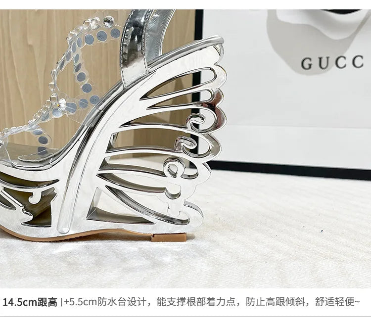 15cm Buckle Strap Sexy Ladies High Heels Strange Style Summer Novelty Hollow Out Wedge Platform Sandals Nightclub Women Pumps