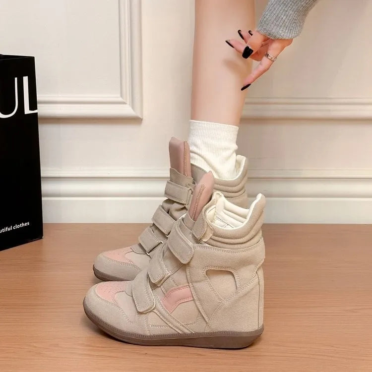 2026 Summer New Invisible Height-Boosting Color-Block Retro Versatile Sporty Casual High-Top Shoes for Women