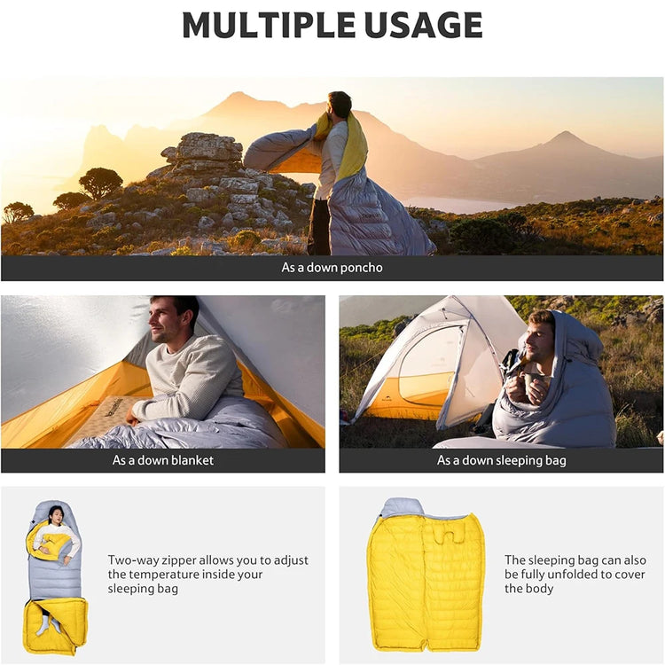 Naturehike CW700 Envelope Duck Down Sleeping Bag Winter Warm 650FP Down Sleeping Bag Camping Hiking Ultralight Sleeping Bag for Men & Women