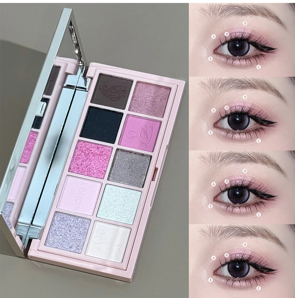 NICEKEY Makeup Kit Include 4 Matte Lipgloss,1 Face Blusher,1 Pressed Powder,1 Eyesshadow Palette,1 Contour Palette With Necklace