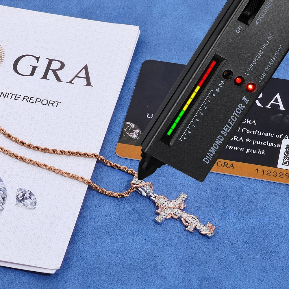 NUOYA Luxury Moissanite 925 Sterling Silver Pendant Necklace Thorn Wrapped Cross/Pray Pendant Pass Diamond Test Fine Gift