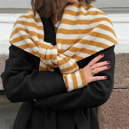 Versatile Striped Knitted Triangle Shawl Scarf Women Winter Warm Neck Wrap Casual Layering Scarves for Daily Street Accessory