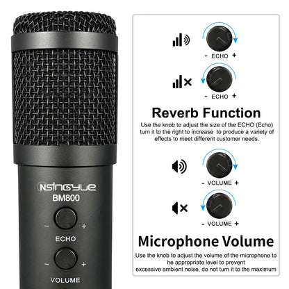 USB Microphone,with Volume and Echo Control,Computer Condenser Gaming Mic for PC/Laptop,for Singing,Podcast,Studio Recording