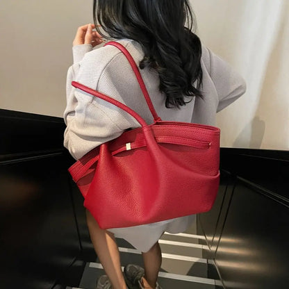 Luxury Lychee Pattern Underarm Shoulder Bags PU Leather Solid Color Women's Handbags Large Capacity Tote Bag Travel
