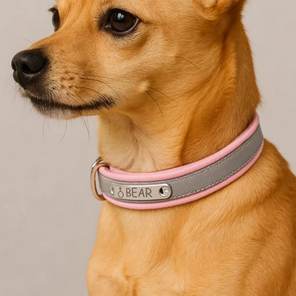Dog Collar PU Leather Engraved - Customized with Name, Unique Gift for Dog Lovers, Adjustable Puppy for Small Medium Large Breed