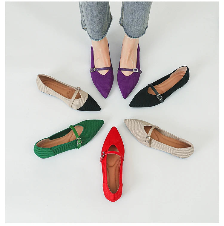 Women's flat shoes with pointed soft knitted sole breathable and comfortable shoes Spring and Autumn 2024 new model