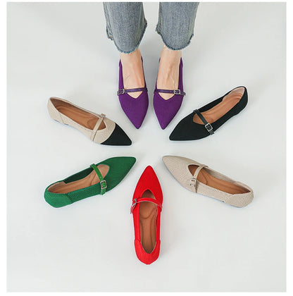 Women's flat shoes with pointed soft knitted sole breathable and comfortable shoes Spring and Autumn 2024 new model