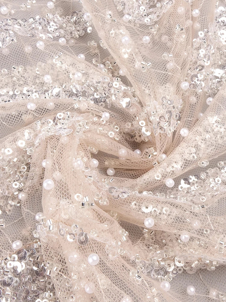 VC Glamorous One-shoulder Sleeveless Beige Crystal Embellished Dress Party Evening Gown