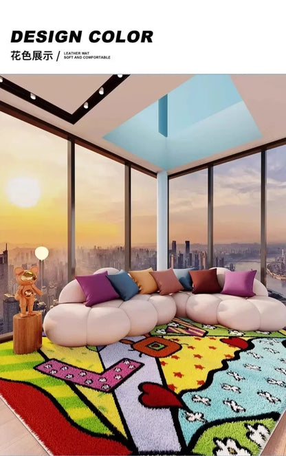 VIKAMA Carpet for Living Room Colorful Large Area Cartoon Bedroom Bedside Plush Rugs Cute IG Sofa Coffee Table Floor Mats