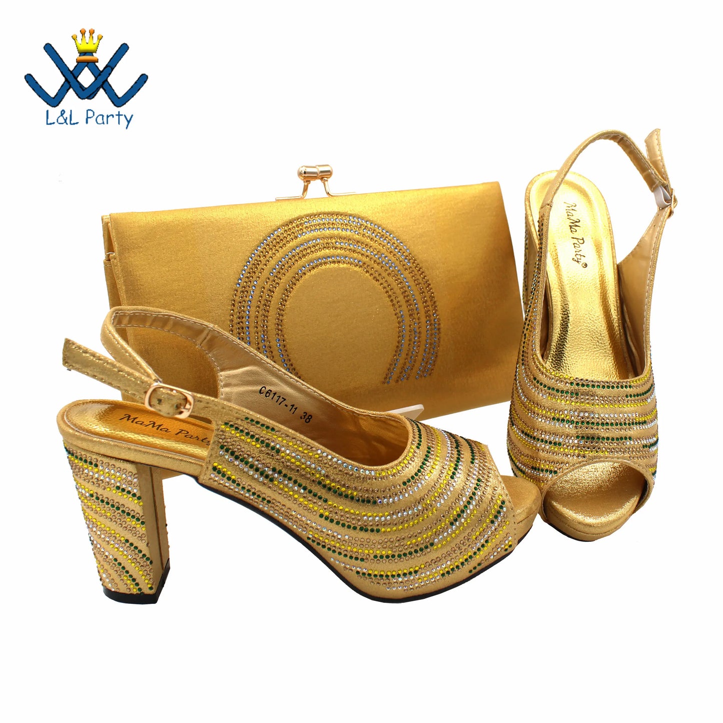 2023 Classics Peep Toe Lemon Green Color Hot Sale Sandals High Quality Women Shoes and Bag Set with Platform for Brithday Party