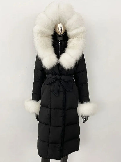 OFTBUY 2024 Long Winter Jacket Women Natural Real Raccoon Fox Fur Collar Hooded White Duck Down Coat Thick Warm Casual Outerwear