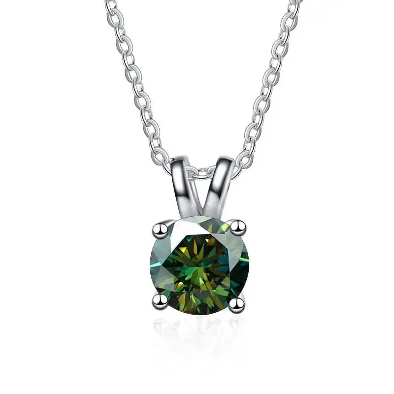 1CT 925 Silver Double Bail Four Prong Round Solitaire Pendant Necklace Round Cut D VVS1 Multi Color Moissanite Gift Fine Jewelry
