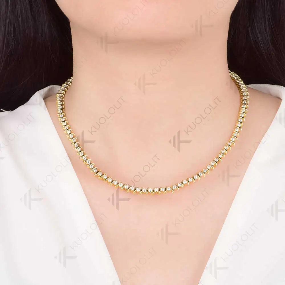 Kuololit 6.5CTW Moissanite Graduated Tennis Necklace for Women Solid 10K Gold  for Anniversary Engagement Party Christmas Gifts
