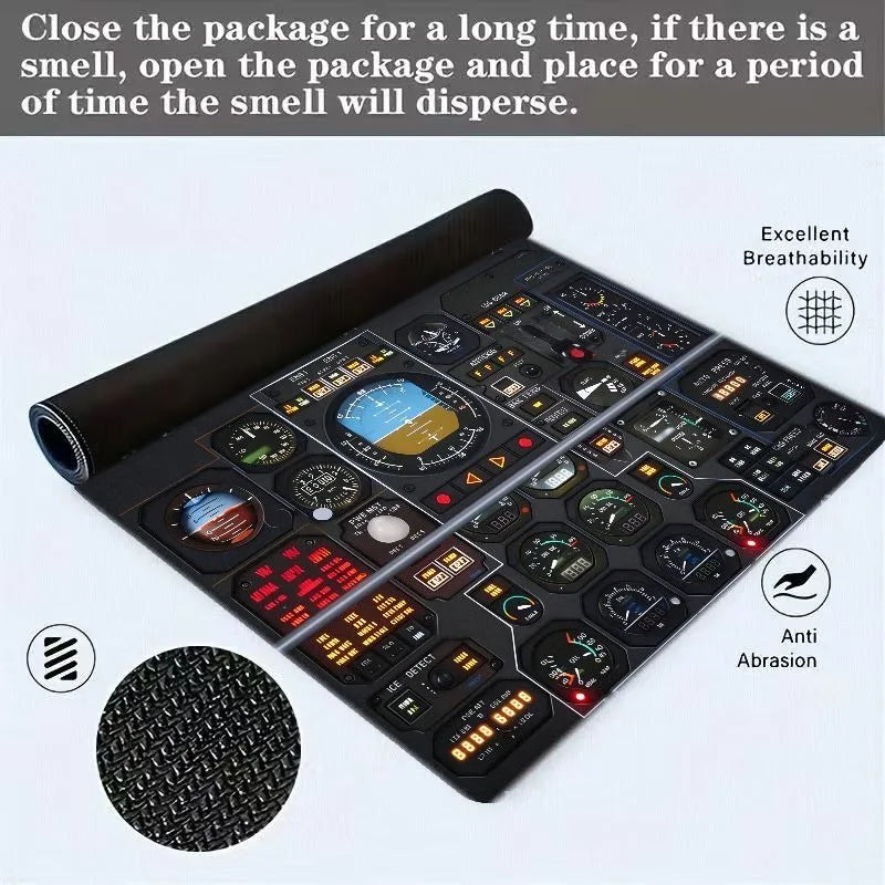 Black Art Aircraft Flight Instrument Mouse Pad Large Game Non-slip Rubber Mousepad XXL Office Decoration Pilot Computer Desk Mat