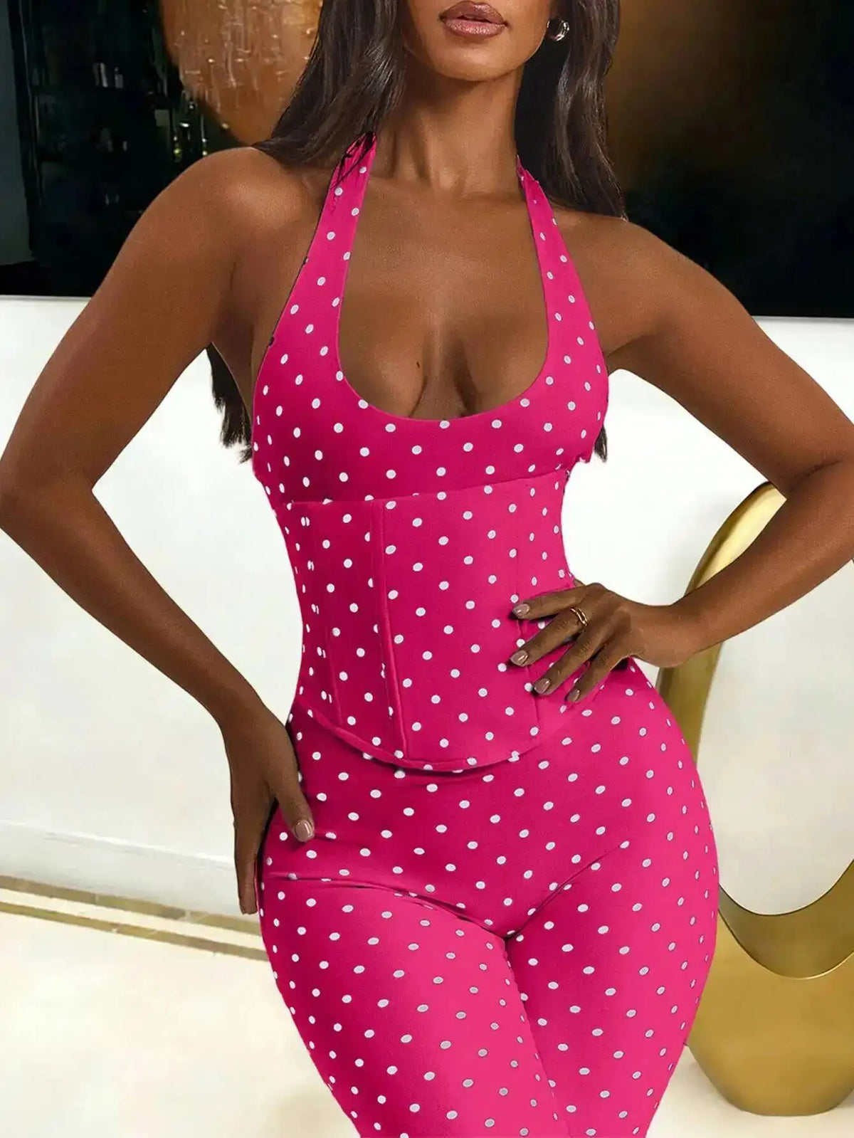 Sexy Backless Dot Print Jumpsuit Women Summer One Pieces Bodycon Jumpsuits Rompers Club Birthday Party Outfits Fashion Playsuit
