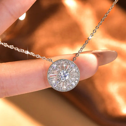 OXTAO Round Moissanite Pendant Necklace 5mm D Color VVS1 for Women Trapezoidal Cubic Zirconia Necklace Lab Created Imitation Diamond Wedding Party Luxury Jewelry 14K Gold Filled