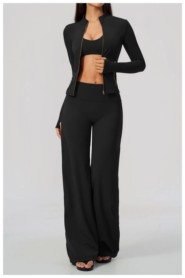 Yoga Set 3PCS Women's Tracksuit Workout Outfit Zipper Fitness Long Sleeved Sports Set Gym Clothes Female Sports Bra Yoga Outfits