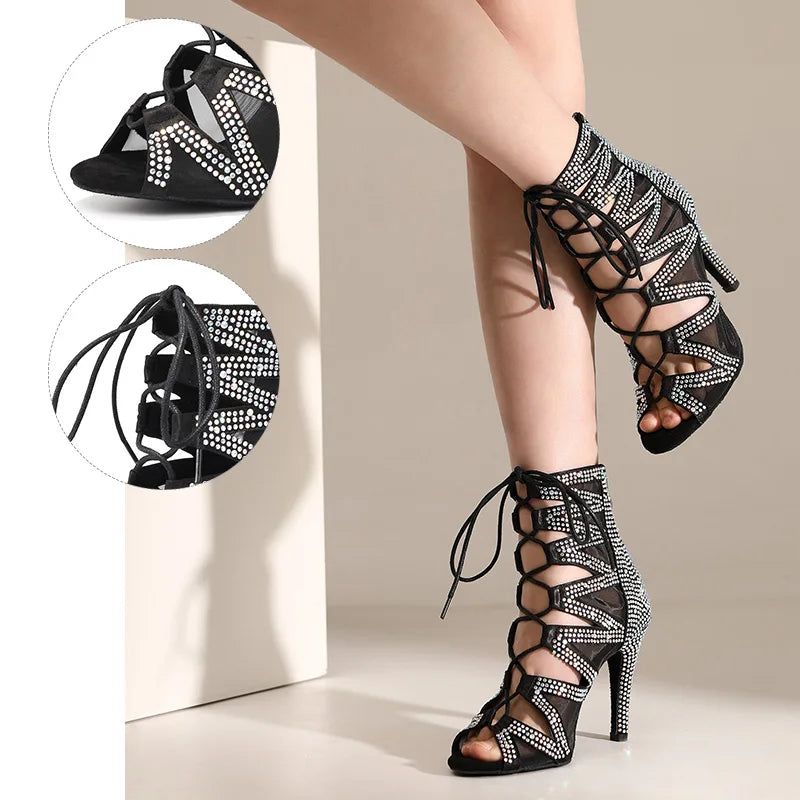 SWDZM Women's Dance Boots Shiny With Diamonds Latin Jazz Dance Shoes Wedding High Heels Girls Dance Shoes Indoor And Outdoor