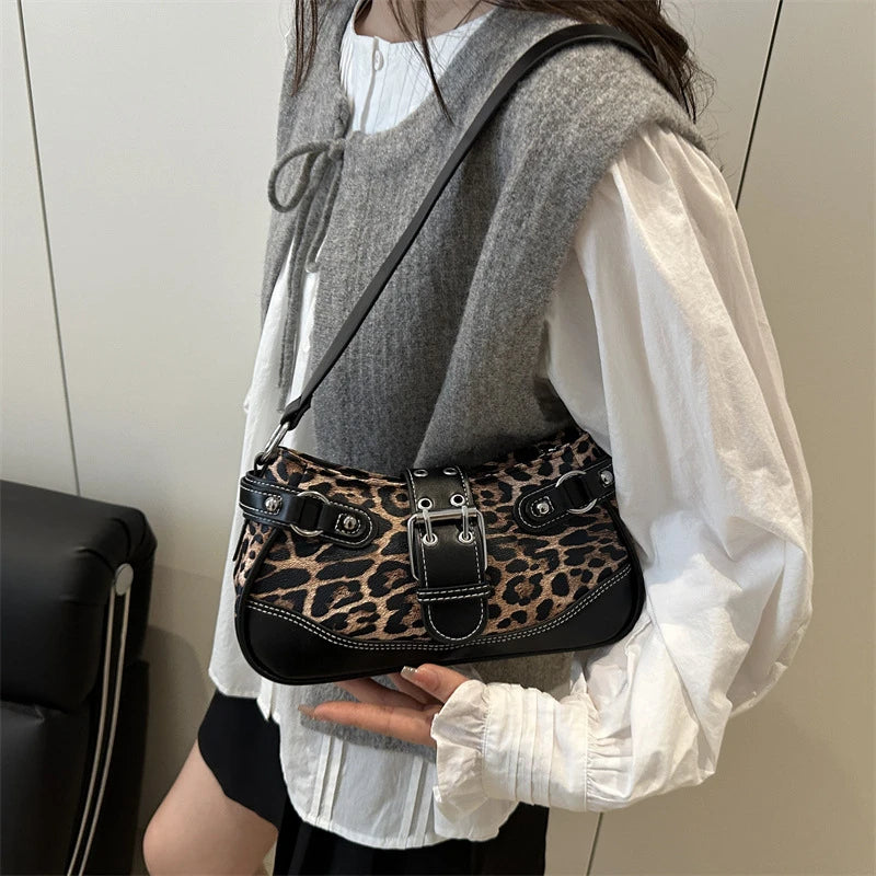 Fashion PU Shoulder Bags Leopard Print Retro Messenger Bag Large Capacity Underarm Bag Women Daily Use Handheld Bag