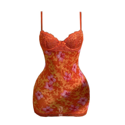 HLJ&GG Vintage Flowers Print Mesh Spaghetti Strap Bodycon One Piece Rompers Women V Neck Sleeveless Jumpsuits Fashion Overalls