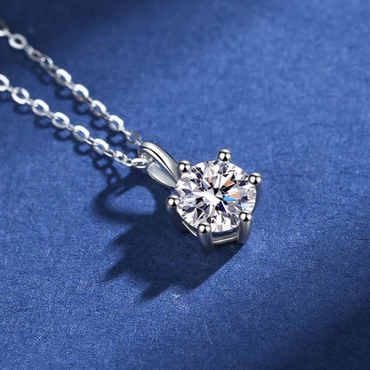 Silver 925 6 Prong Moissanite Pendant Necklace for Women Trendy Design D Color VVS Pass Diamond Testing Jewelry with Box GRA