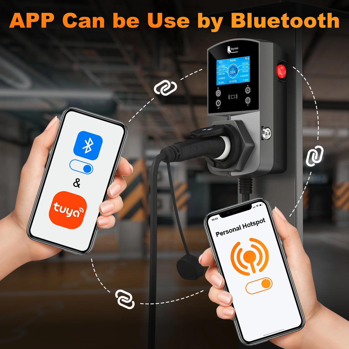 Feyree Type2 EV Charger Socket Version 22KW Smart Electric Car Charger for TS-NACS Type1 GB/T Plug EVSE Wallbox WIFI APP Control