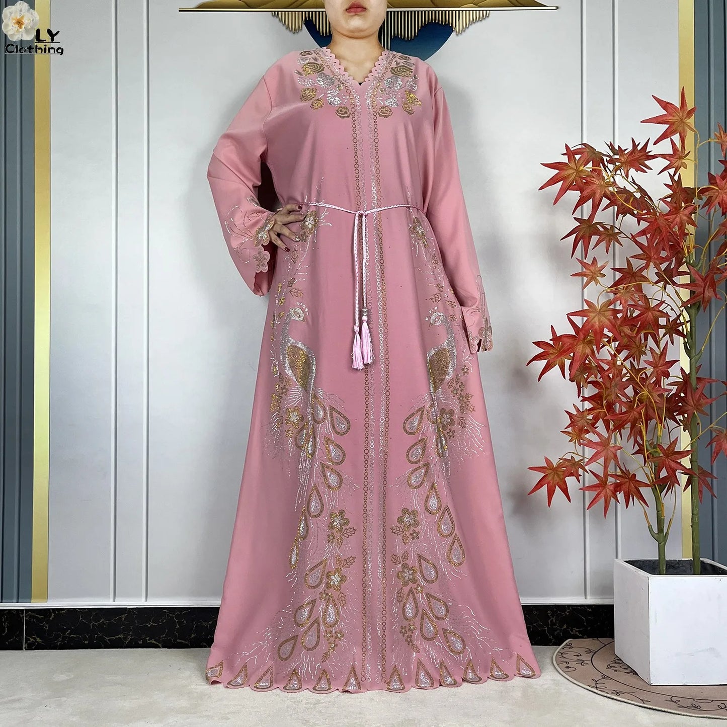 New Style Fashion Dubai Muslim Women Dress Elegant Arabic Femme Hijab Long Sleeve Chiffon Diamond Abaya Islamic Turkey Clothing