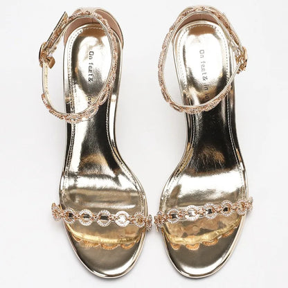 Rhinestone Chain Luxury High Heeled Women Sexy Sandals Female Open Toe Ankle Strap Elegant Banquet Wedding Shoes Women Pumps