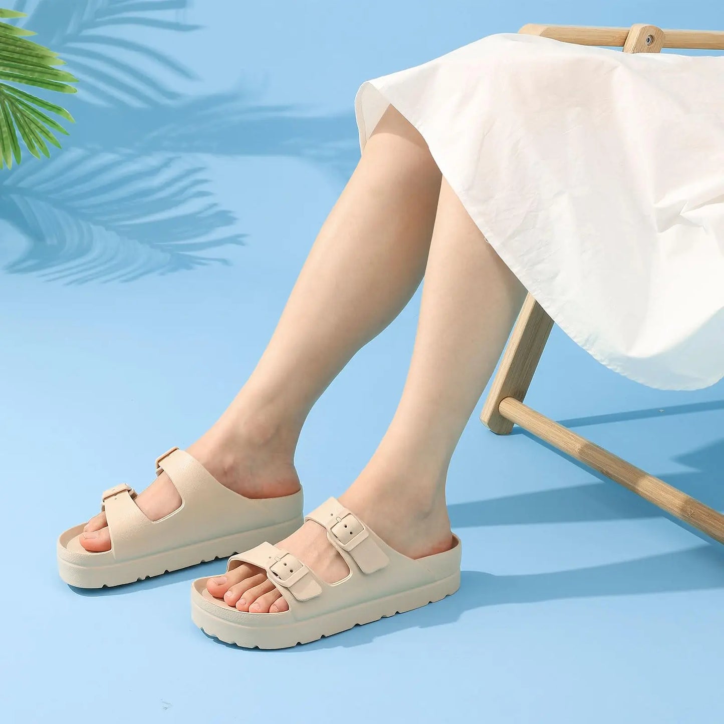Shevalues Casual Women's Sandals With Arch Support Anti-slip Fashion New Slides Soft Sole Beach Slippers With Adjustable Buckle