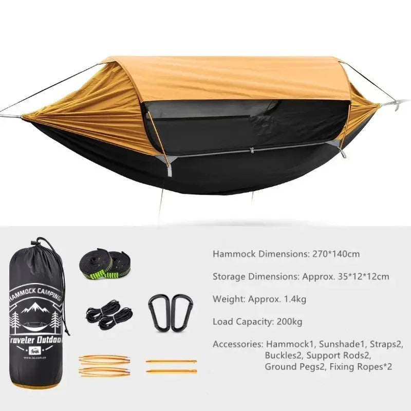 Outdoor Camping Hammock with Sunshade and Mosquito Net Anti-Rollover Single Double Portable Hanging Bed with Bug Net