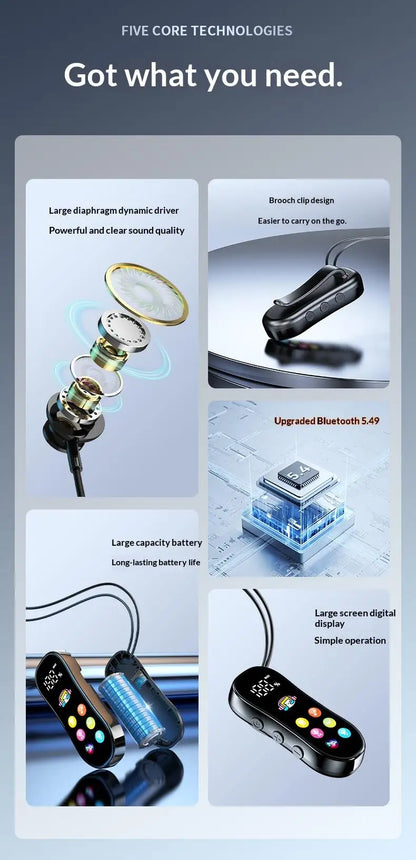 Lavalier HD Screen Bluetooth Headphones 30H Play Surround Sound Headsets Noise Reduction Wireless Earphones Handsfree In HD Mic